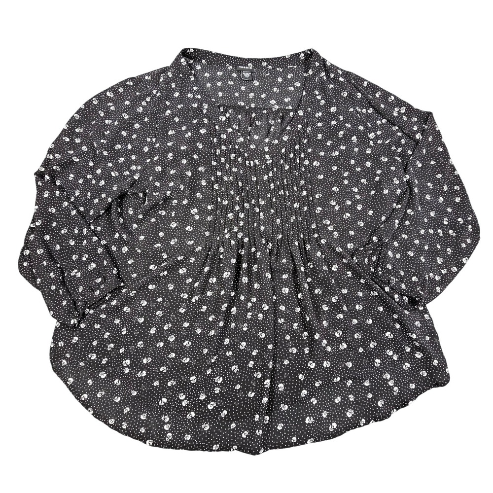 Torrid Pintuck Blouse Women 3 3X Black Floral Polka Dot Sheer Chiffon Top 22 24
